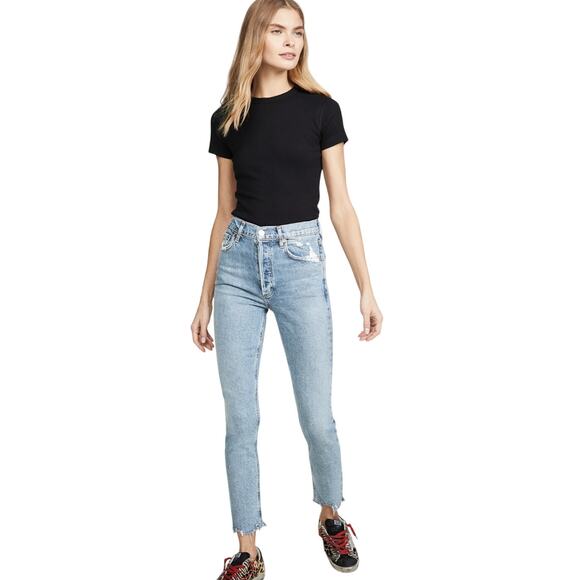 NWT AGOLDE 26 Nico High Rise Slim Boot Jeans Distress 5-Button Closure $168 MSRP - Picture 1 of 11